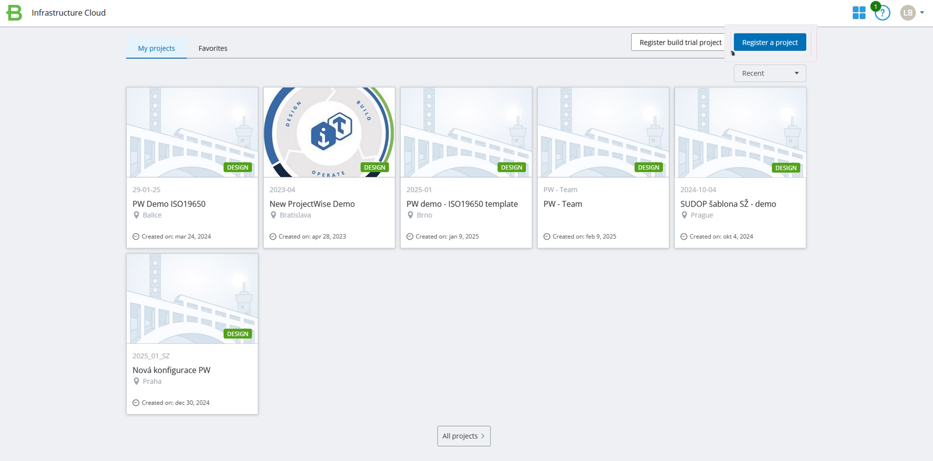Bentley Infrastructure Cloud interface